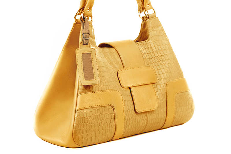 Dress large handbag in mustard yellow leather - Front view